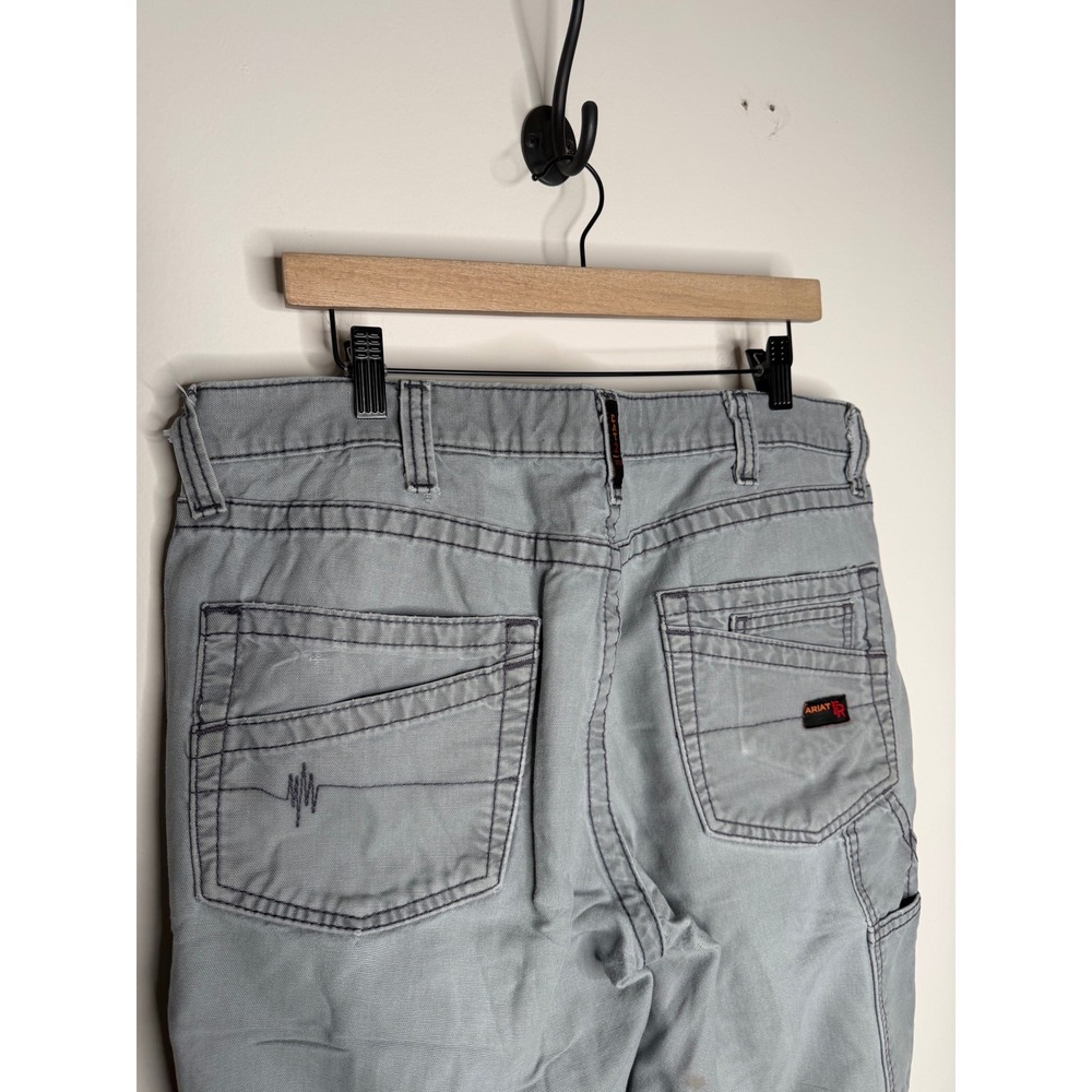 Ariat Work M4 Low Rise Boot Cut Grey Canvas Pants Distressed Faded Mens 34X30 - Picture 11 of 13